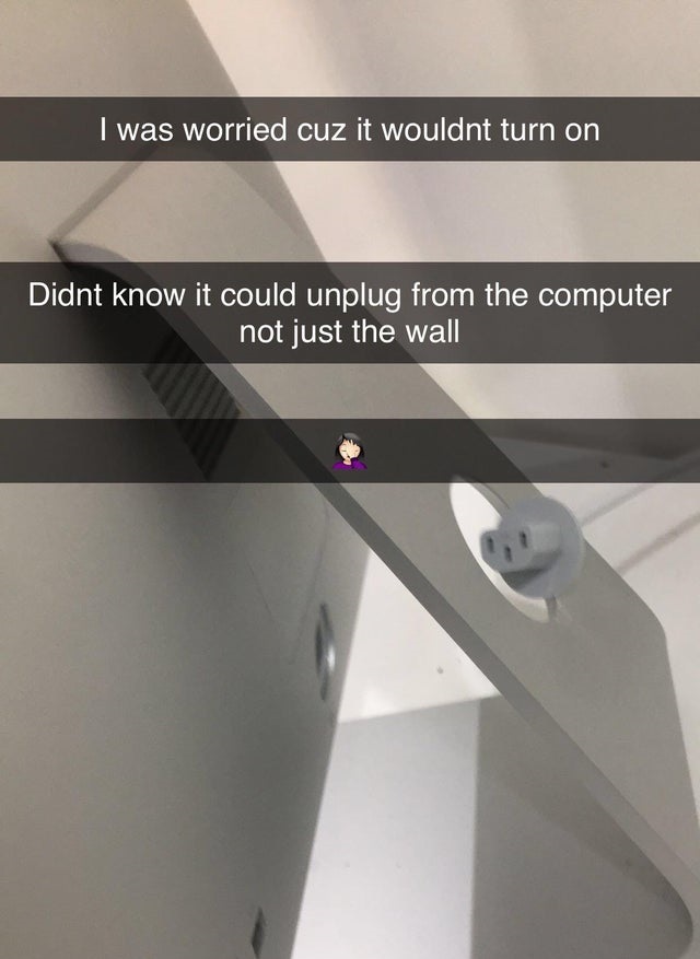 angle - I was worried cuz it wouldnt turn on Didnt know it could unplug from the computer not just the wall