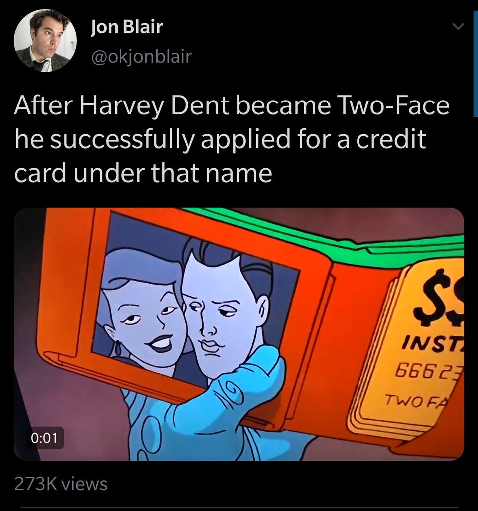 mos def - Jon Blair After Harvey Dent became TwoFace he successfully applied for a credit card under that name Inst 666257 Two Fa views