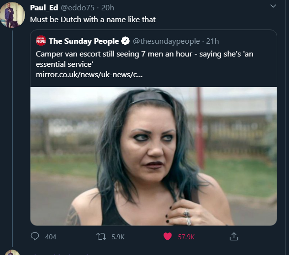 hull prostitute kirie - Paul_Ed 20h Must be Dutch with a name that Porle The Sunday People . 21h Camper van escort still seeing 7 men an hour saying she's 'an essential service mirror.co.uknewsuknewsC... 404