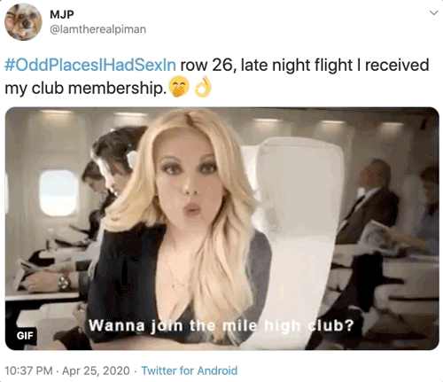 mile high club gifs - Mjp Mup HadSexln row 26, late night flight I received my club membership. Wanna join the mile high club? Gif . Twitter for Android