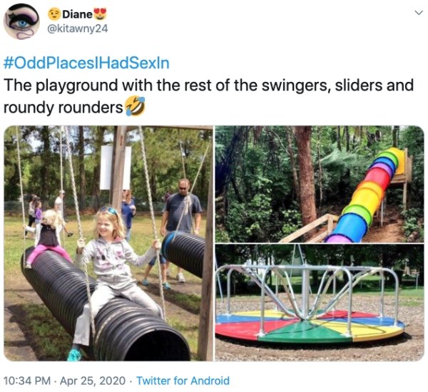 playground - Diane HadSexin The playground with the rest of the swingers, sliders and roundy rounders 5 Ne Twitter for Android