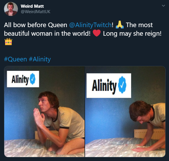 presentation - Weird Matt MattUK All bow before Queen ! The most beautiful woman in the world! Long may she reign! Alinity Alinity