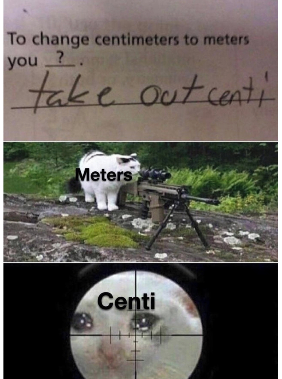 change centimeters to meters you - To change centimeters to meters you ? take out centi Meters Centi
