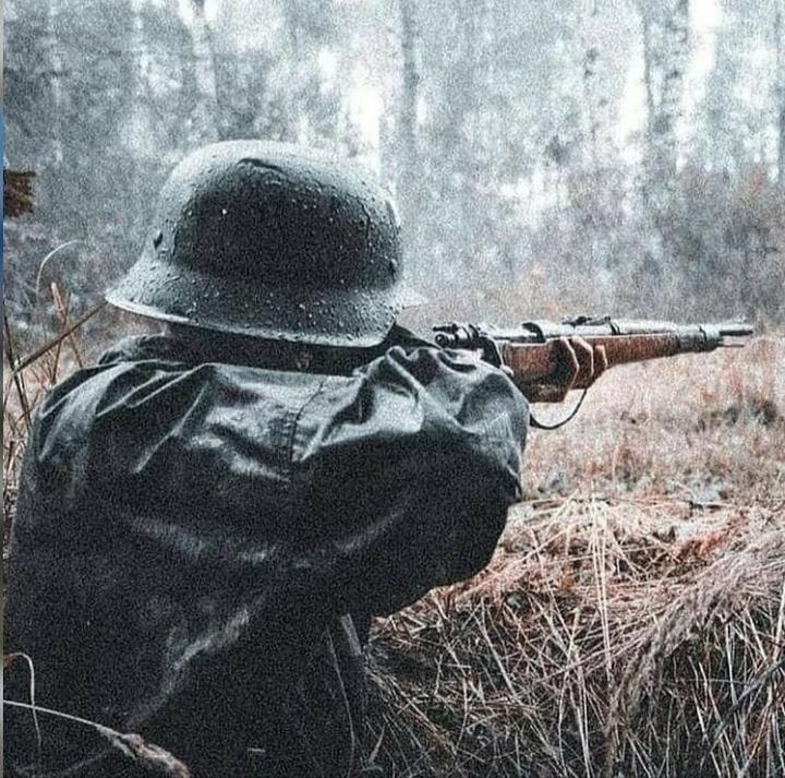 A "Schütze" with his Kar-98K Gewehr. The Maurer Karabiner 98k rifle was widely uses by all branches of the armed forces of Germany.(around 1942)