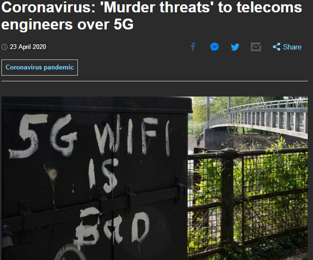 Conspiracy theory - Coronavirus 'Murder threats' to telecoms engineers over 5G foy Coronavirus pandemic 5G Wifi Bud