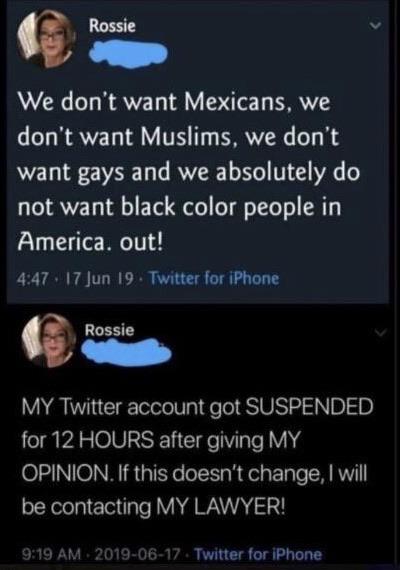 university of texas school of law - Rossie We don't want Mexicans, we don't want Muslims, we don't want gays and we absolutely do not want black color people in America. out! . 17 Jun 19. Twitter for iPhone Rossie My Twitter account got Suspended for 12 H