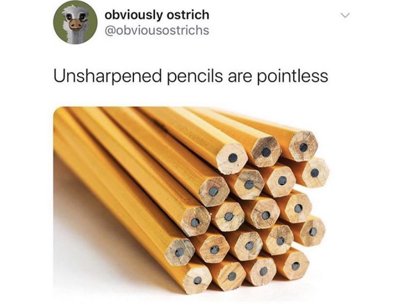 Pencil - obviously ostrich Unsharpened pencils are pointless