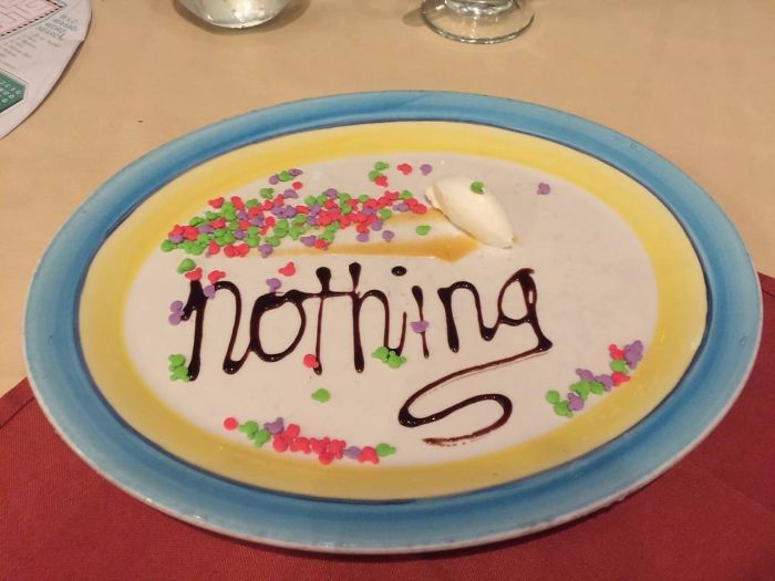 dessert plate that says nothing on it in chocolate syrup
