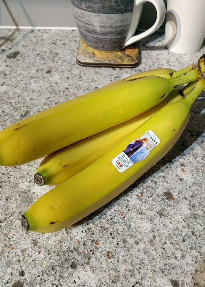 bananas with frozen pixar movie sticker on them