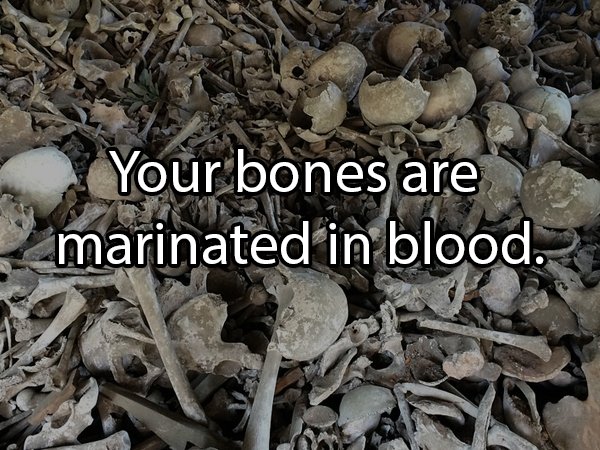 dead bones - Your bones are _ marinated in blood.