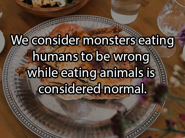 We consider monsters eating humans to be wrong while eating animals is considered normal. Ce Setel Deco 999999