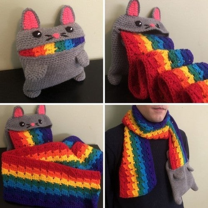 rainbow barf cat scarf