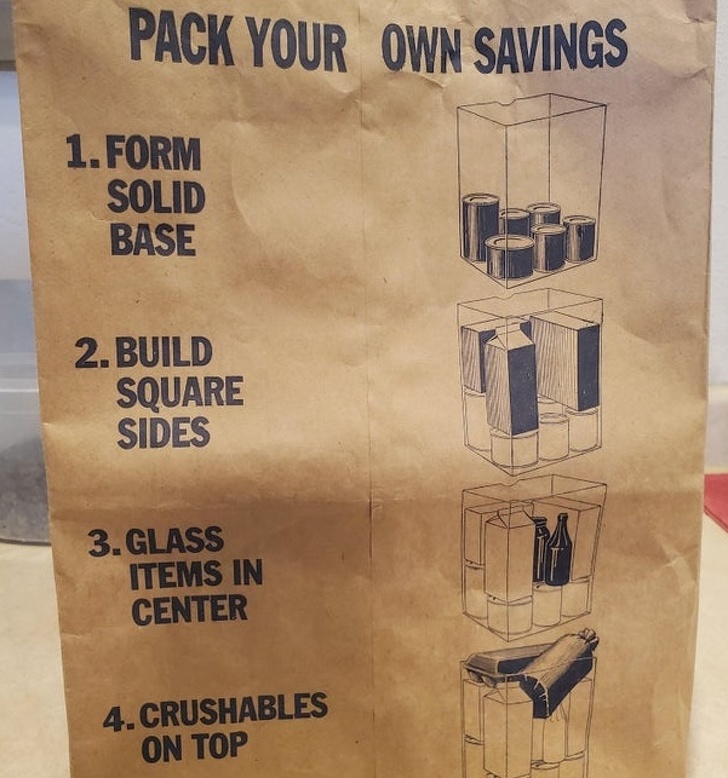 Pack Your Own Savings 1. Form Solid Base 2. Build Square Sides 3. Glass Items In Center 4.Crushables On Top