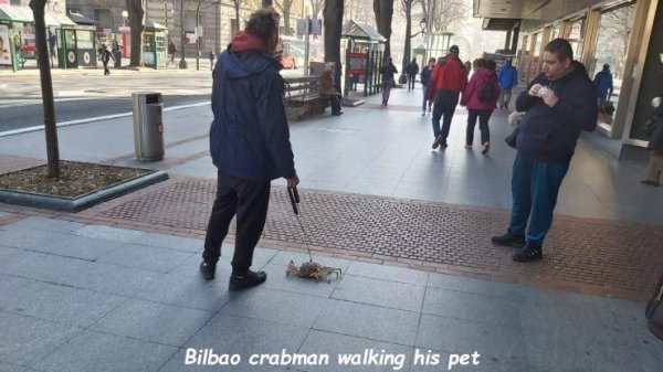 Bilbao crabman walking his pet