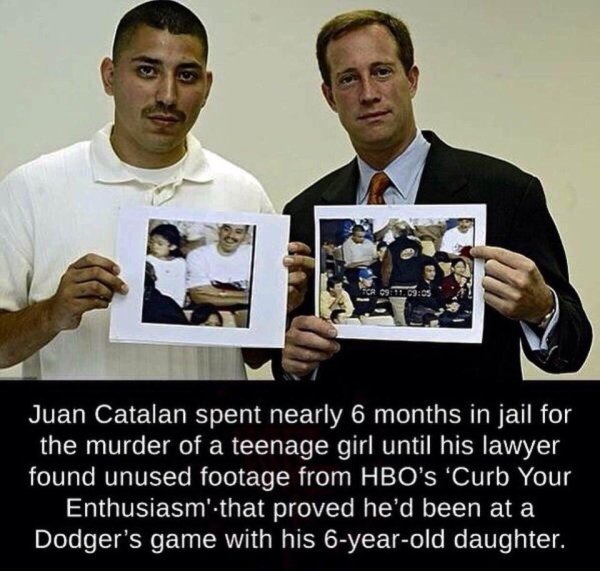juan catalan - Juan Catalan spent nearly 6 months in jail for the murder of a teenage girl until his lawyer found unused footage from Hbo's 'Curb Your Enthusiasm' that proved he'd been at a Dodger's game with his 6yearold daughter.