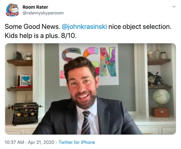 john krasinski some good news - ang orang Room Rater Some Good News. nice object selection. Kids help is a plus. 810. . Twitter for iPhone