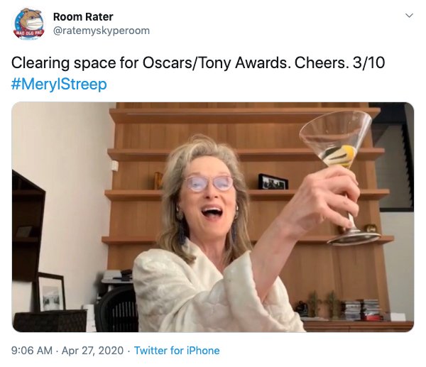 Meryl Streep - Room Rater we can Clearing space for OscarsTony Awards. Cheers. 310 Twitter for iPhone