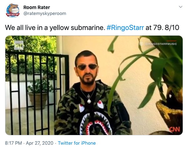 human behavior - Room Rater La Do De We all live in a yellow submarine. at 79. 810 Ringostarrmusic Cn Twitter for iPhone