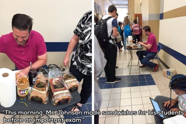 This morning Mr. Johnson made sandwiches for his students before an important exam