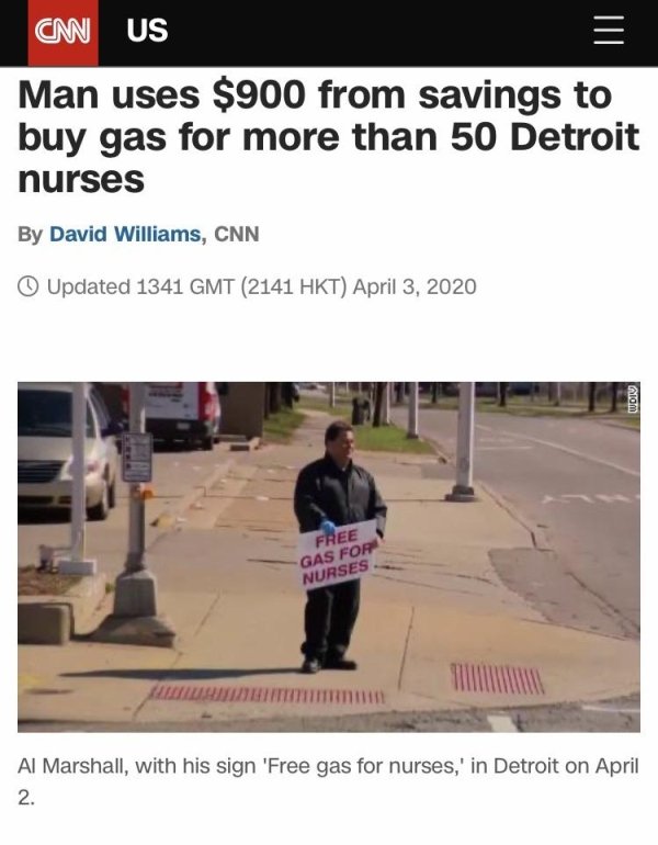 Man uses $900 from savings to buy gas for more than 50 Detroit nurses