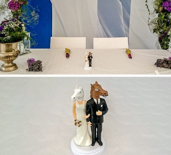 horse head figurine wedding cake topper couple