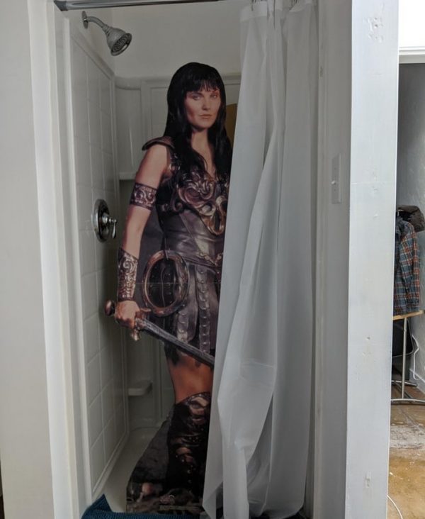xena princess warrior cut out hiding in the shower