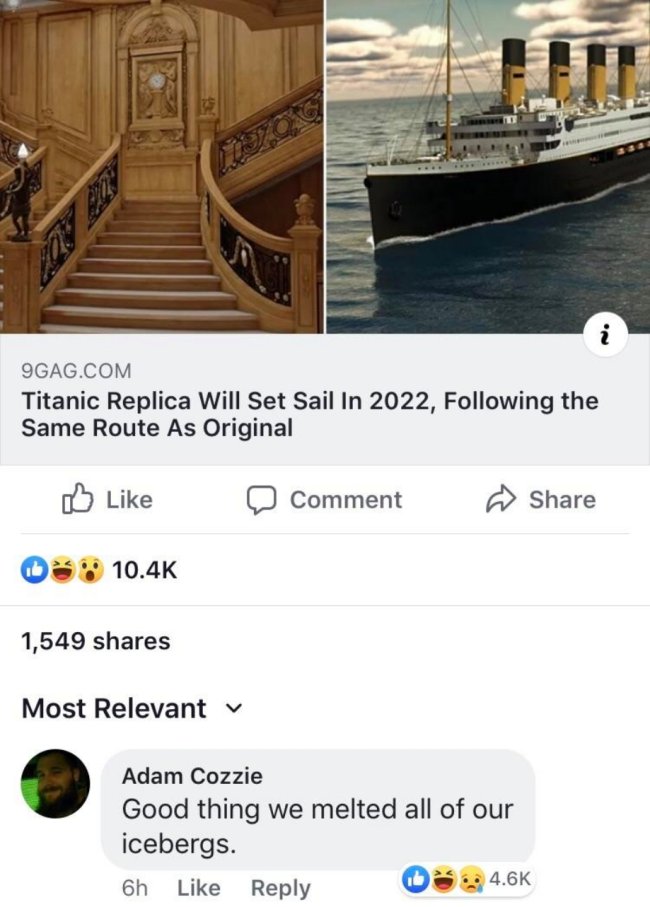 funny dark humor memes - titanic replica will set sail in 2022 following the same route as original. good thing we melted all of our icebergs