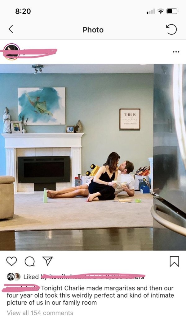 interior design - . Photo This Is Q 7 W d it.........om om Tonight Charlie made margaritas and then our four year old took this weirdly perfect and kind of intimate picture of us in our family room View all 154