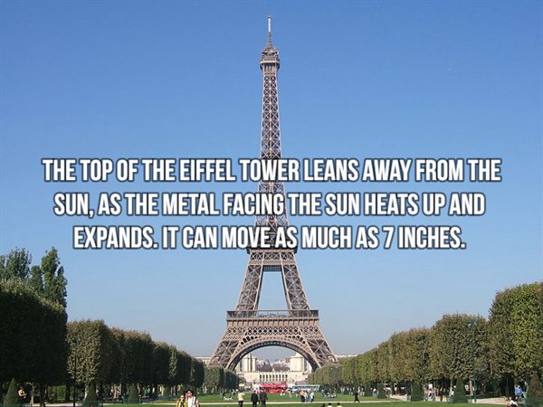 eiffel tower - Teresse The Top Of The Eiffel Tower Leans Away From The Sun, As The Metal Facing The Sun Heats Up And Expands. It Can Move As Much As 7 Inches. CO2