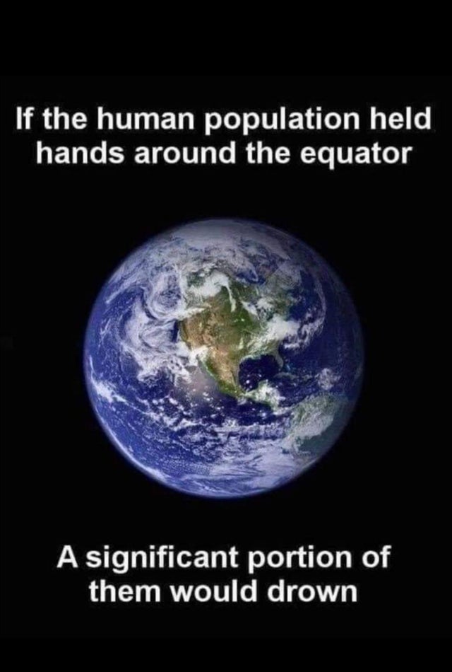 if the human population held hands around - If the human population held hands around the equator A significant portion of them would drown