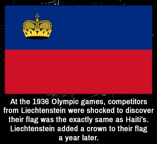 flag of liechtenstein - At the 1936 Olympic games, competitors from Liechtenstein were shocked to discover their flag was the exactly same as Haiti's. Liechtenstein added a crown to their flag a year later.