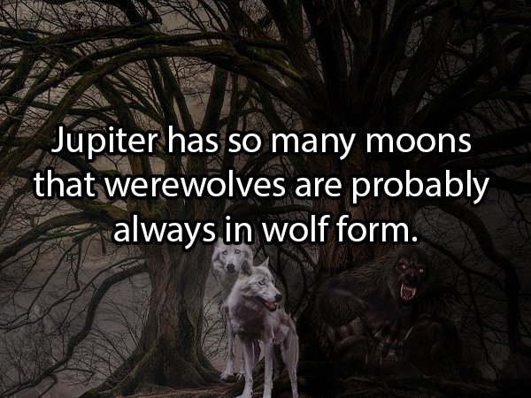 wolf fantasy - Jupiter has so many moons that werewolves are probably always in wolf form.