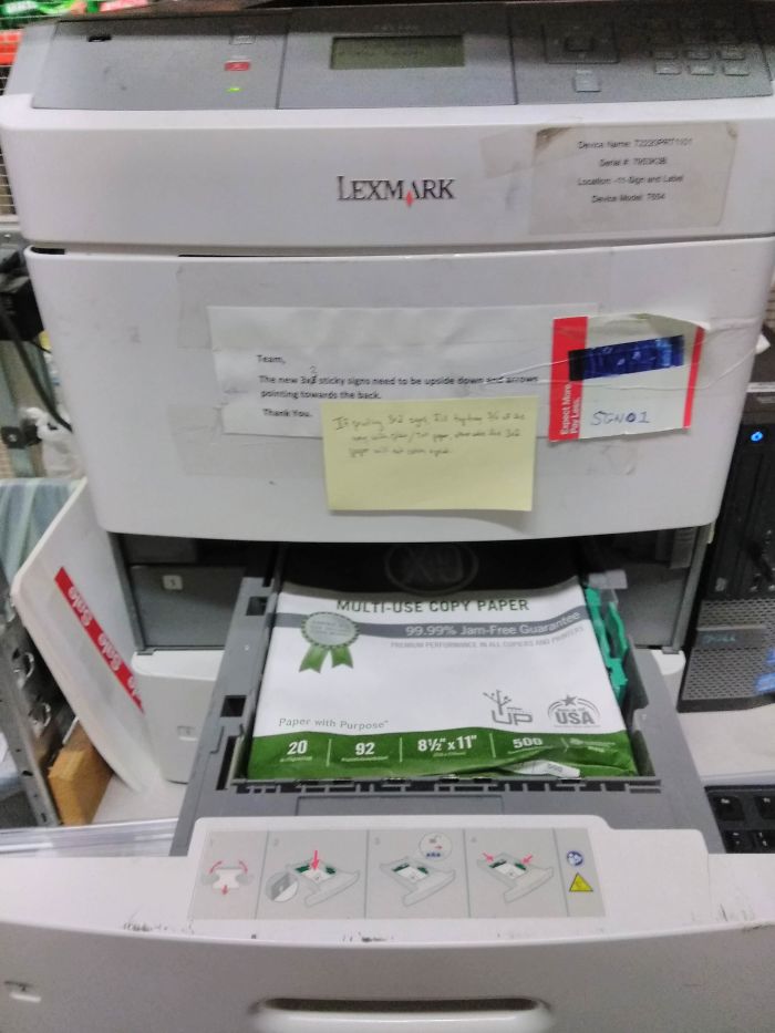 refill a printer with paper - Lexmark The s e need to be upside down Sc101 Multifuse Copy Paper 99.994 JamFree Gure Paper with Purpose 20928%x11" See