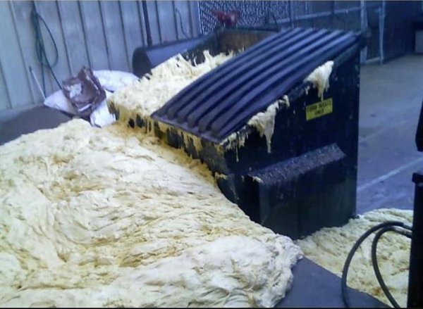 garbage dumpster filled with overflowing yeast