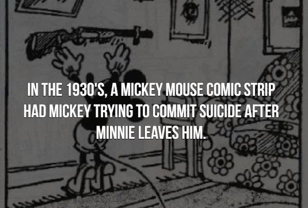 mickey mouse suicide - In The 1930'S, A Mickey Mouse Comic Strip Had Mickey Trying To Commit Suicide After Minnie Leaves Him.