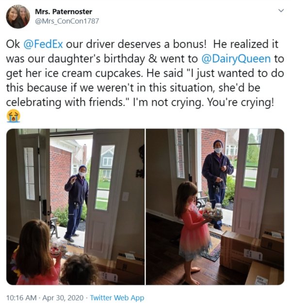 presentation - Mrs. Paternoster ConCon 1787 Ok our driver deserves a bonus! He realized it was our daughter's birthday & went to @ Dairy Queen to get her ice cream cupcakes. He said "I just wanted to do this because if we weren't in this situation, she'd 