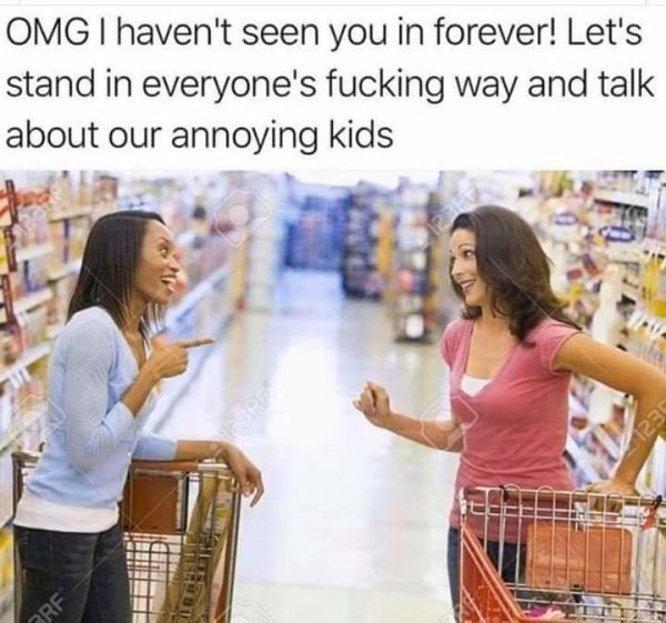 omg i haven t seen you in forever meme - Omg I haven't seen you in forever! Let's stand in everyone's fucking way and talk about our annoying kids Crf