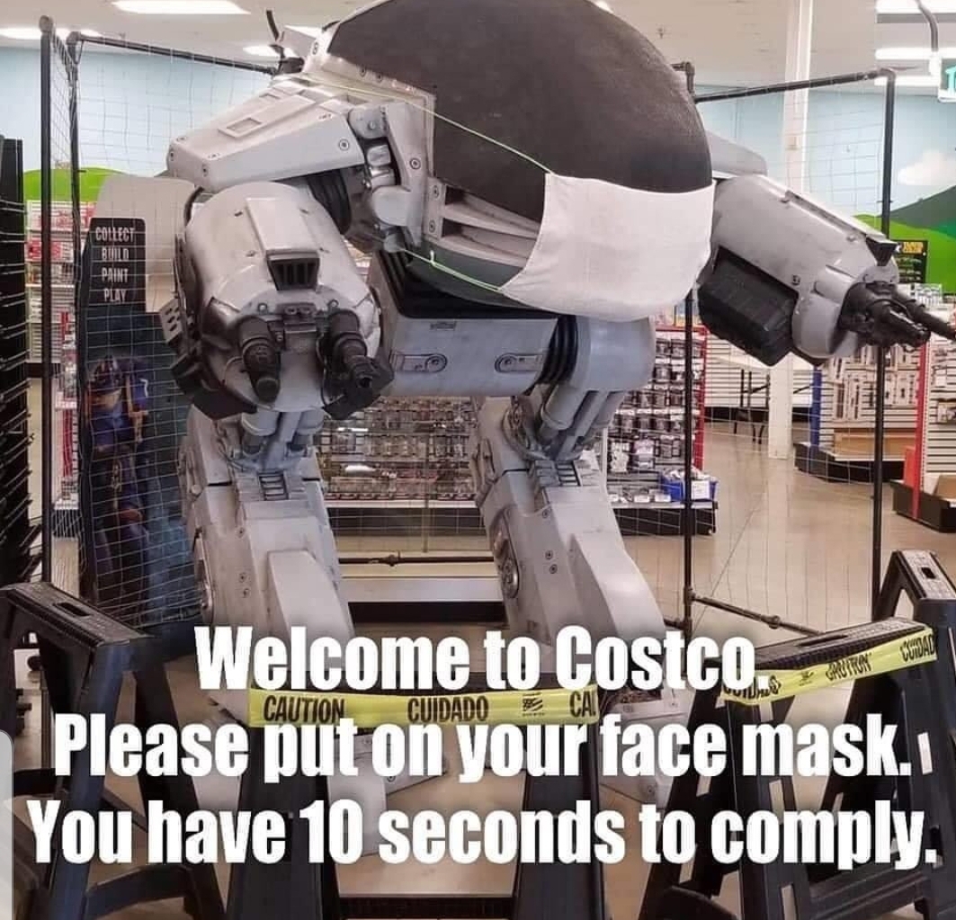 machine - Caution Cuidado Ca Welcome to Costco. Please put on your face mask., You have 10 seconds to comply.