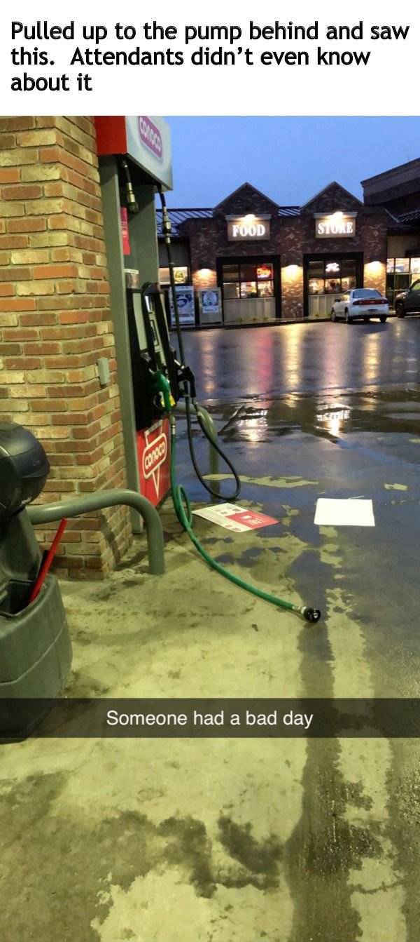 asphalt - Pulled up to the pump behind and saw this. Attendants didn't even know about it Food Siure Someone had a bad day