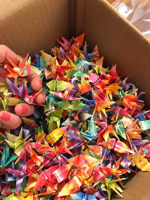 My husband ordered a used laptop and it was arrived completely packed in little paper cranes.