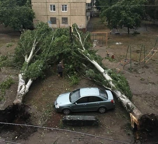 A lucky car owner in Rubizhne (Ukraine) after yesterday’s rain