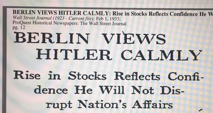 hitler stock market - Berlin Views Hitler Calmly Rise in Stocks Reflects Confidence He Will Not Disrupt Nation's Affairs Wall Street Journal 1923