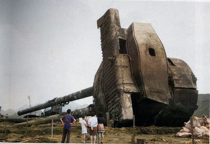 sixteen inch aft gun turret from the Imperial Japanese navy battleship Mutsu, raised during salvage operations in 1970.