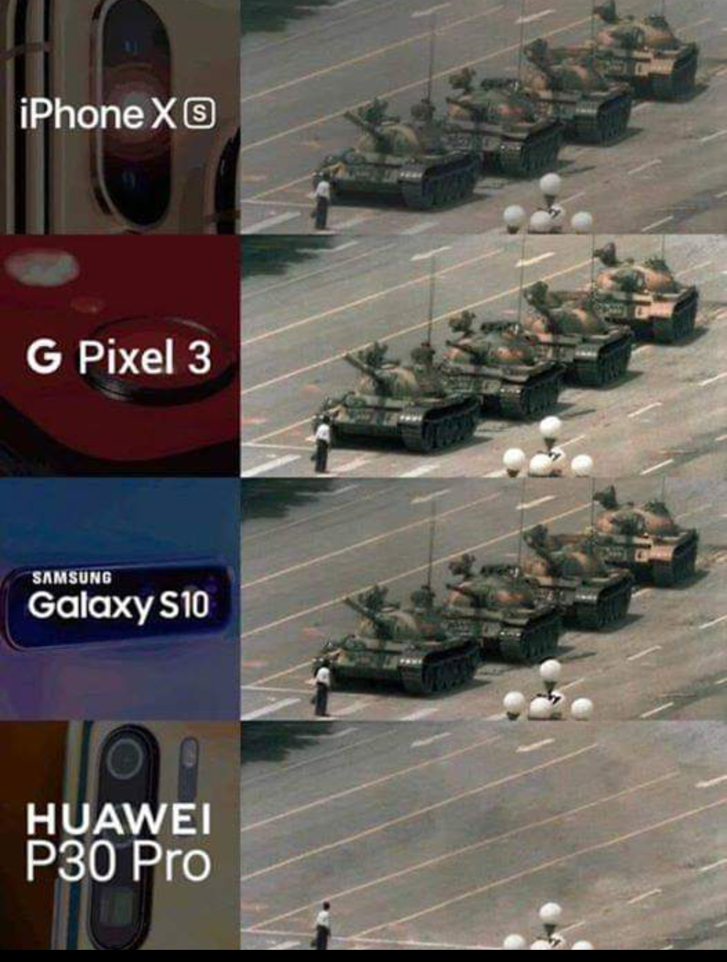 smartphone camera meme - iPhone X G Pixel 3 Samsung Galaxy S10 O Huawei P30 Pro