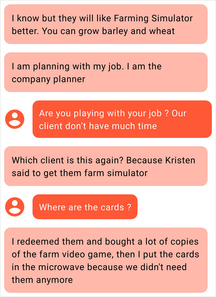 I know but they will Farming Simulator better. You can grow barley and wheat I am planning with my job. I am the company planner Are you playing with your job ? Our client don't have much time Which client is this again? Because Kristen said to get them…
