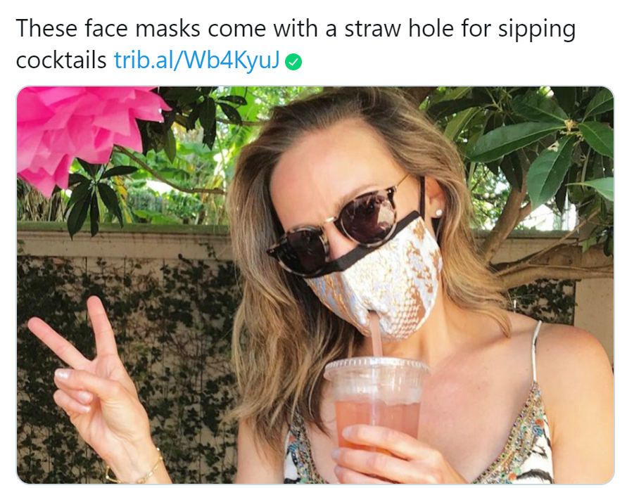 photo caption - These face masks come with a straw hole for sipping cocktails trib.alWb4Kyu