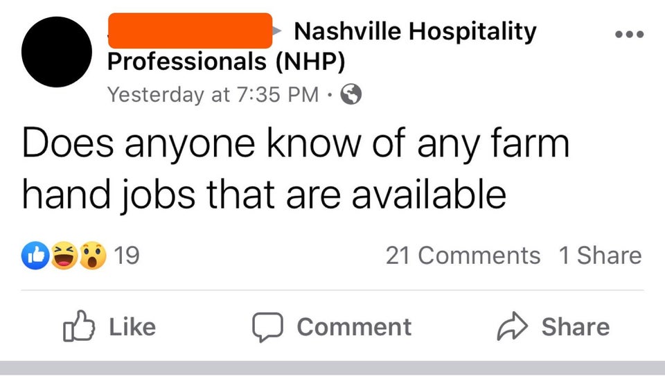 marks - Nashville Hospitality Professionals Nhp Yesterday at Does anyone know of any farm hand jobs that are available 0319 21 1 D Comment