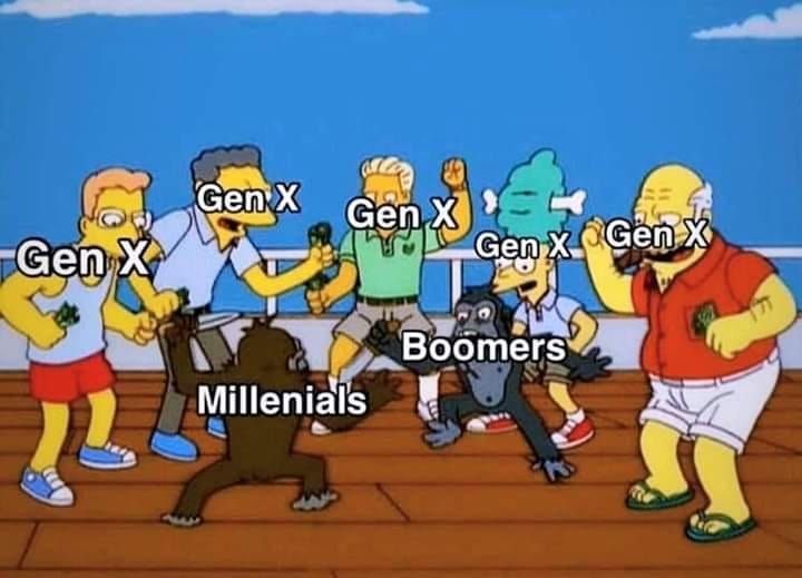 simpsons monkey meme - arca GenX Gen x Gen x Gen x Gen x Boomers Millenials