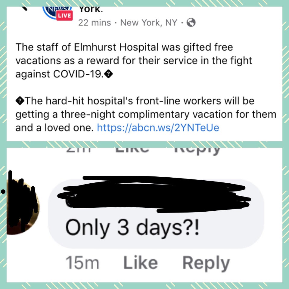 document - Inpusi York. Live 22 mins New York, Ny The staff of Elmhurst Hospital was gifted free vacations as a reward for their service in the fight against Covid19. The hardhit hospital's frontline workers will be getting a threenight complimentary vaca