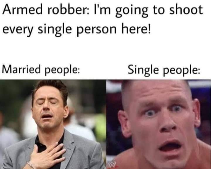 robert downey jr relieved - Armed robber I'm going to shoot every single person here! Married people Single people